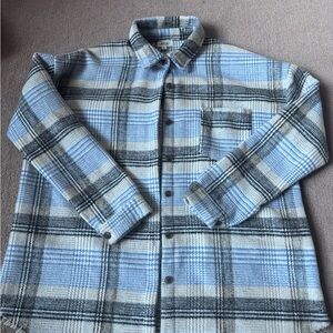 Buckle: Light Blue & Gray Plaid Button-Up Shacket